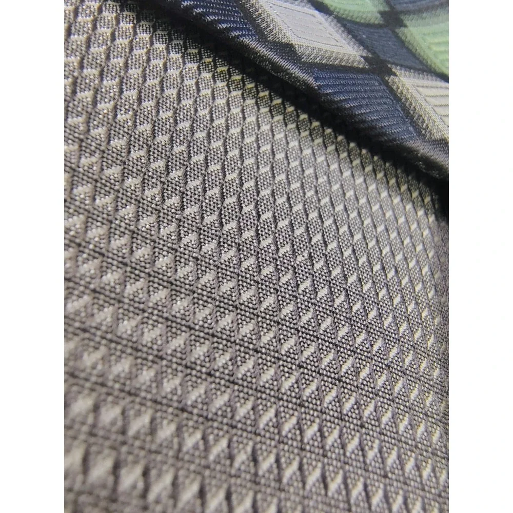 Alexander Julian Colours Tie Men Green Grey Checkered Grid Box Pattern Polyester